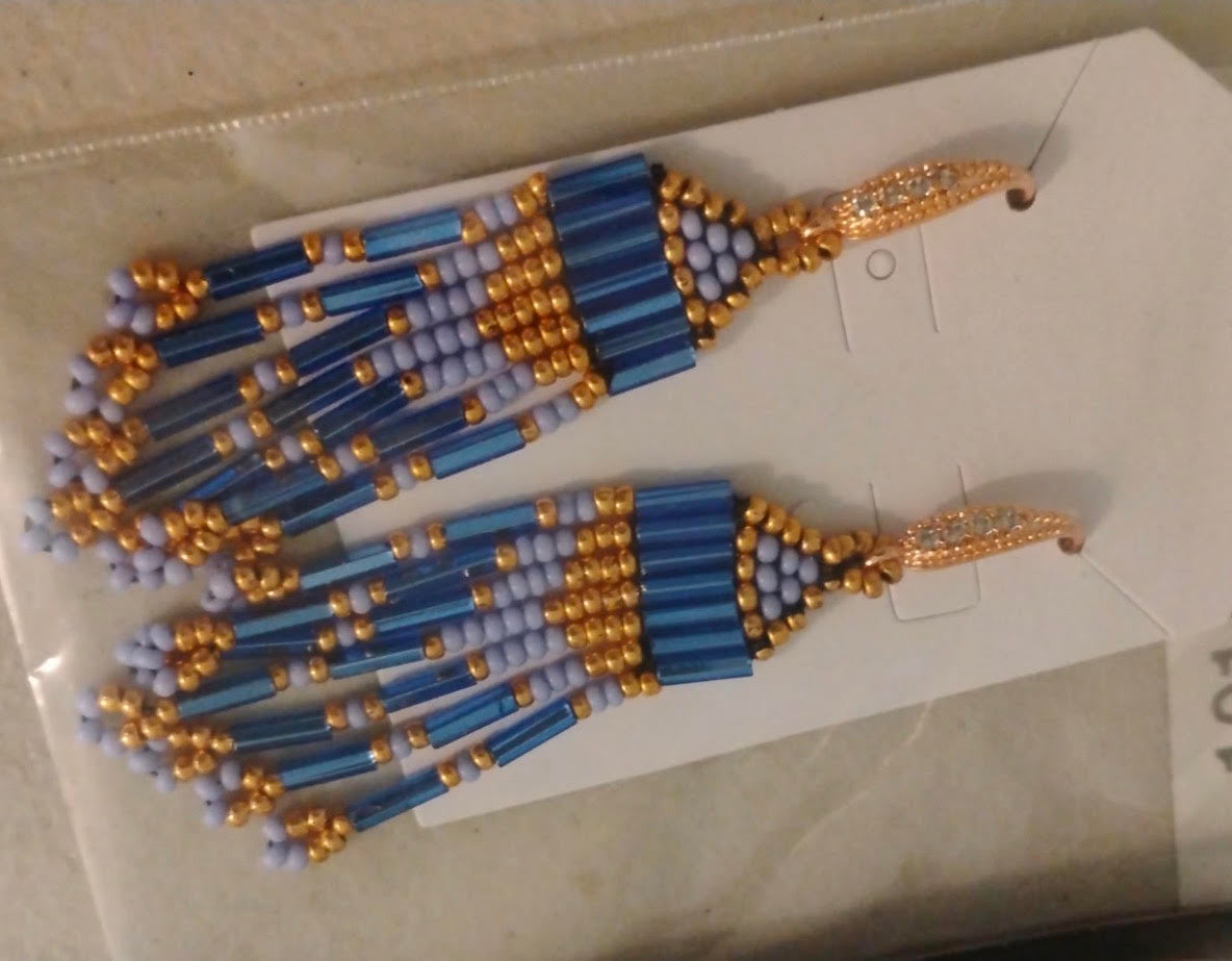 Handcrafted Blue & Gold Beaded Native American Earrings